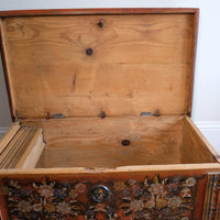 Hand-Painted Folk Art Coffer Chest with Floral Motifs