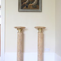 Pair Of Flute Marble Pedestal Stands With Cast Brass Tops 1001848