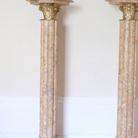 Pair Of Flute Marble Pedestal Stands With Cast Brass Tops 1001848