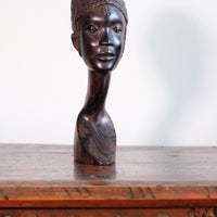 Carved Ebony Female Bust Sculpture Roland Ogiamien 1980 African Art