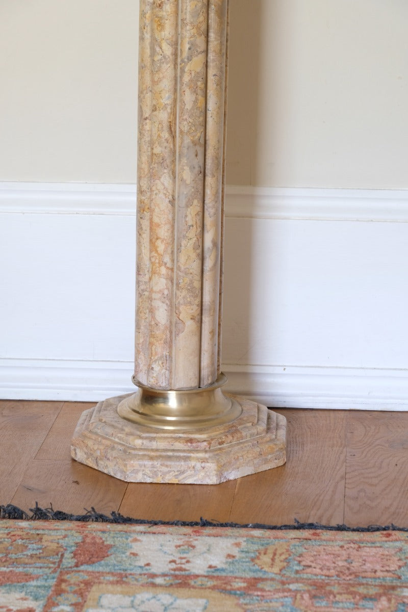 Pair Of Flute Marble Pedestal Stands With Cast Brass Tops 1001848