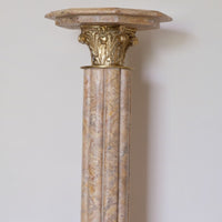 Pair Of Flute Marble Pedestal Stands With Cast Brass Tops 1001848