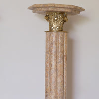 Pair Of Flute Marble Pedestal Stands With Cast Brass Tops 1001848