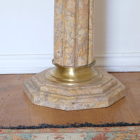 Pair Of Flute Marble Pedestal Stands With Cast Brass Tops 1001848