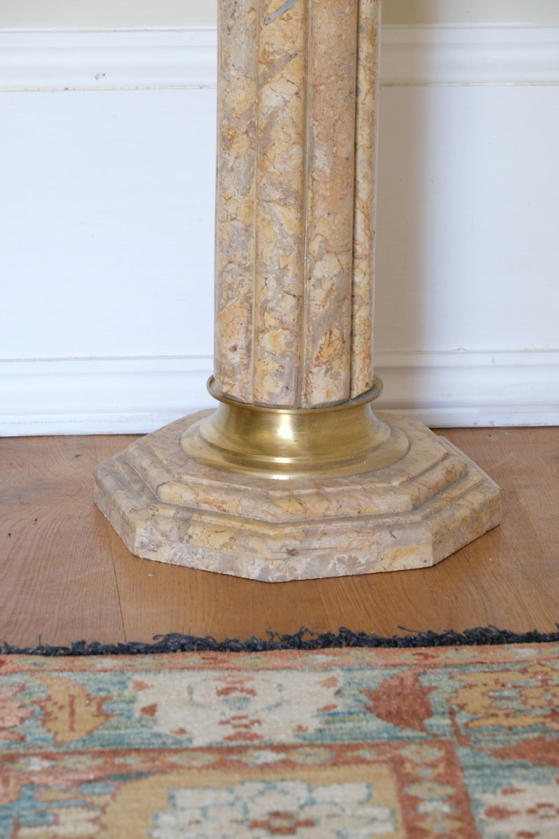 Pair Of Flute Marble Pedestal Stands With Cast Brass Tops 1001848