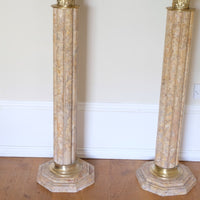 Pair Of Flute Marble Pedestal Stands With Cast Brass Tops 1001848