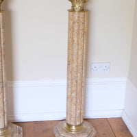 Pair Of Flute Marble Pedestal Stands With Cast Brass Tops 1001848