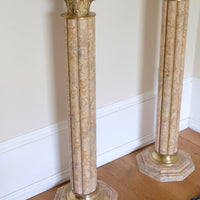 Pair Of Flute Marble Pedestal Stands With Cast Brass Tops 1001848