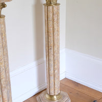 Pair Of Flute Marble Pedestal Stands With Cast Brass Tops 1001848