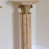 Pair Of Flute Marble Pedestal Stands With Cast Brass Tops 1001848