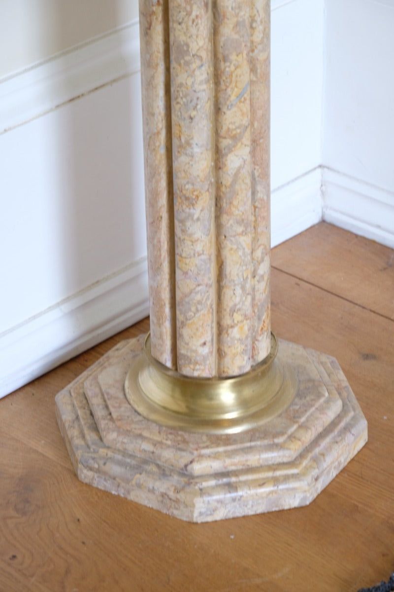 Pair Of Flute Marble Pedestal Stands With Cast Brass Tops 1001848