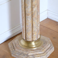 Pair Of Flute Marble Pedestal Stands With Cast Brass Tops 1001848