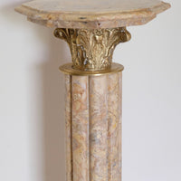 Pair Of Flute Marble Pedestal Stands With Cast Brass Tops 1001848