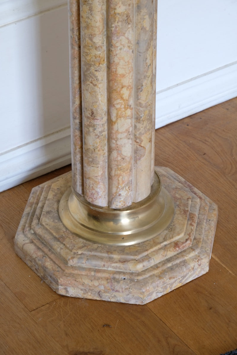 Pair Of Flute Marble Pedestal Stands With Cast Brass Tops 1001848