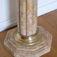 Pair Of Flute Marble Pedestal Stands With Cast Brass Tops 1001848