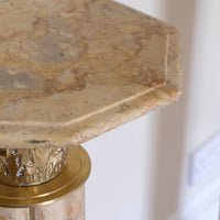 Pair Of Flute Marble Pedestal Stands With Cast Brass Tops 1001848