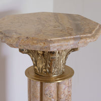 Pair Of Flute Marble Pedestal Stands With Cast Brass Tops 1001848