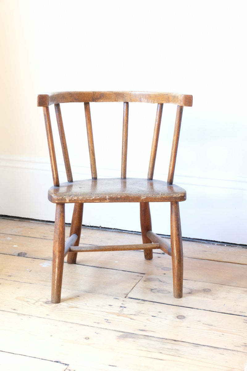 19th Century Bow Back Childs Stick Back Chair Elm & Beech