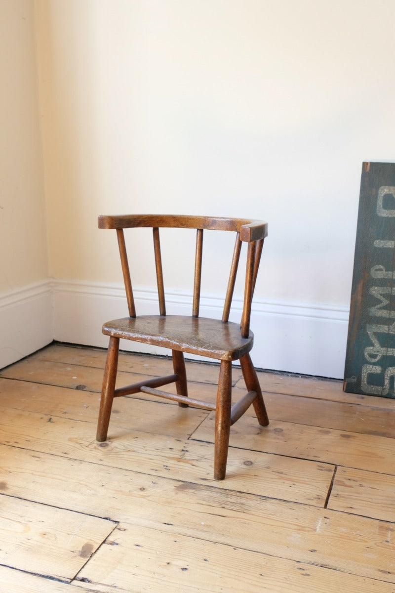 19th Century Bow Back Childs Stick Back Chair Elm & Beech