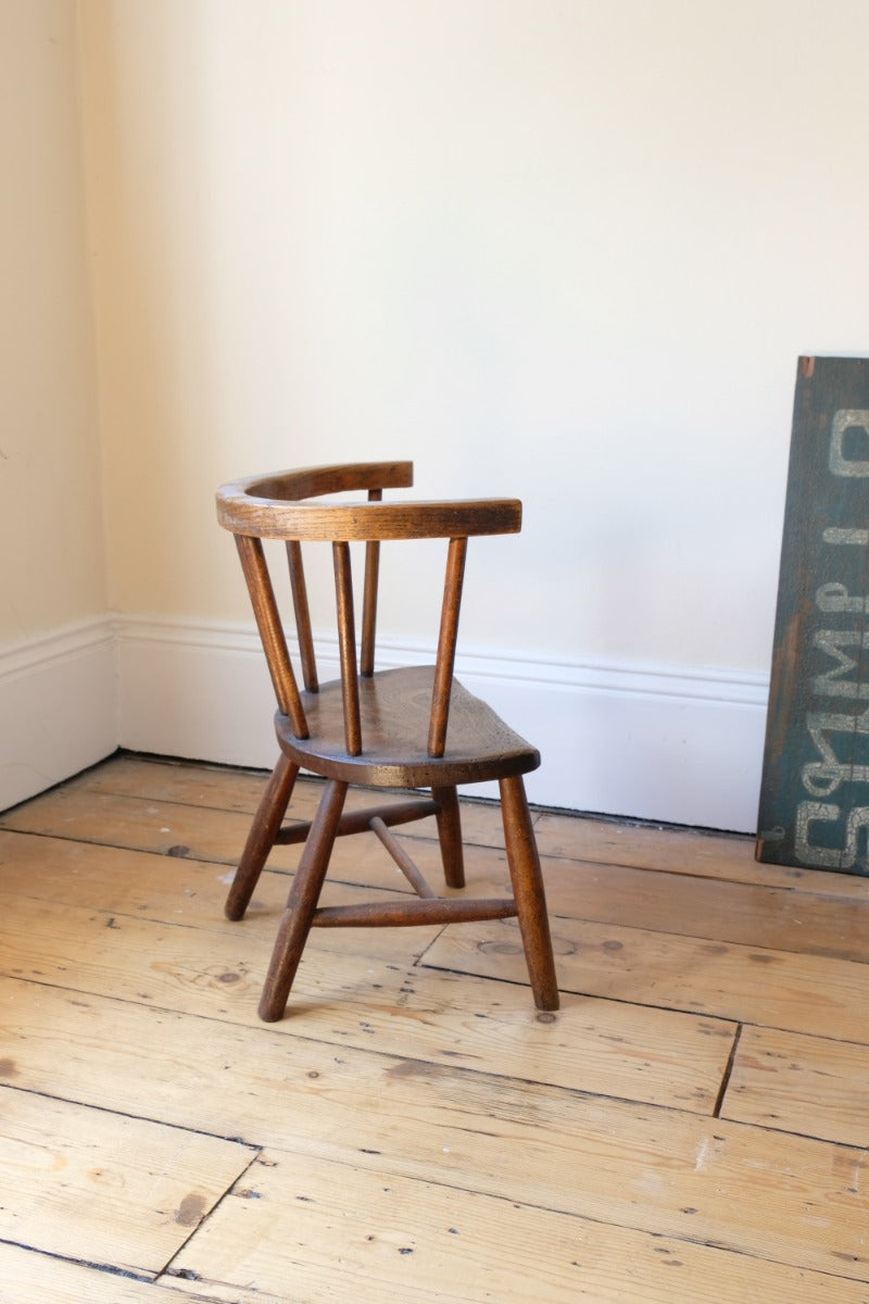 19th Century Bow Back Childs Stick Back Chair Elm & Beech