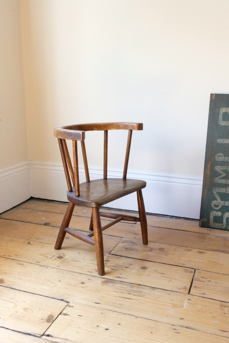 19th Century Bow Back Childs Stick Back Chair Elm & Beech