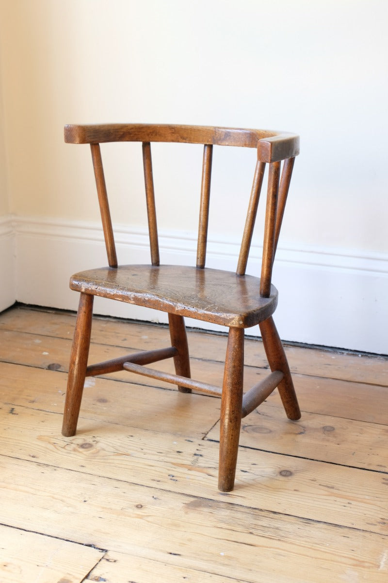 19th Century Bow Back Childs Stick Back Chair Elm & Beech