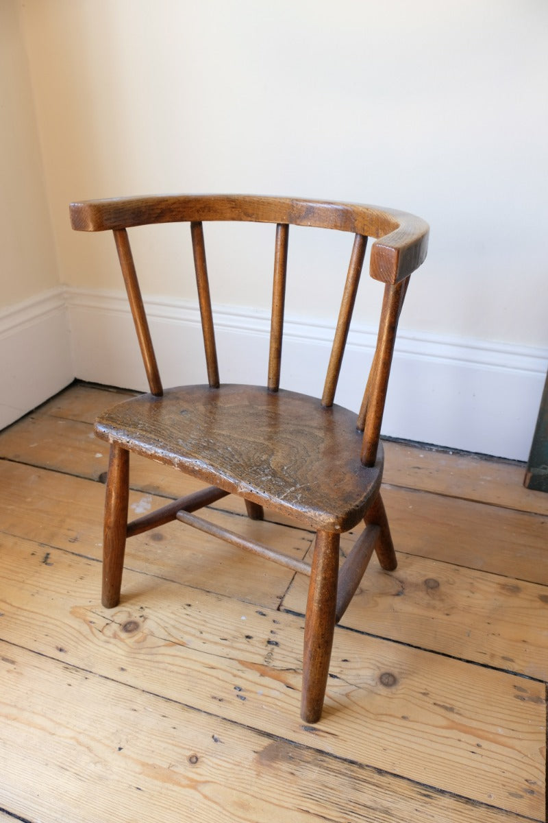 19th Century Bow Back Childs Stick Back Chair Elm & Beech