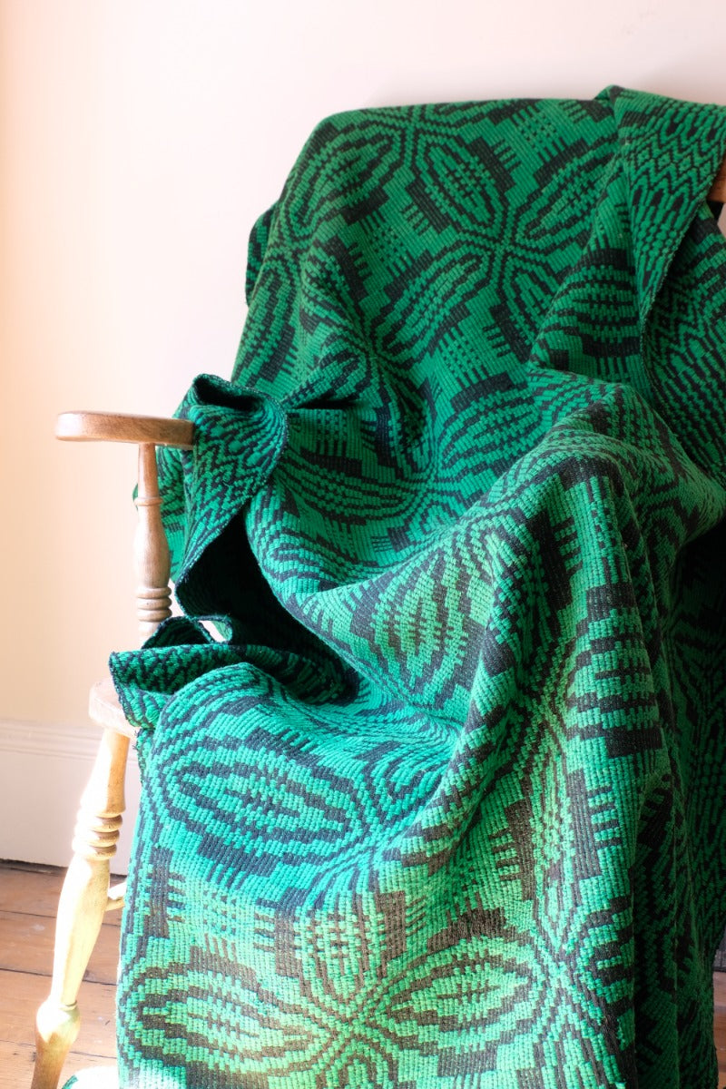 Vintage Green Geometric Patterned Woollen Blanket Circa 1950s