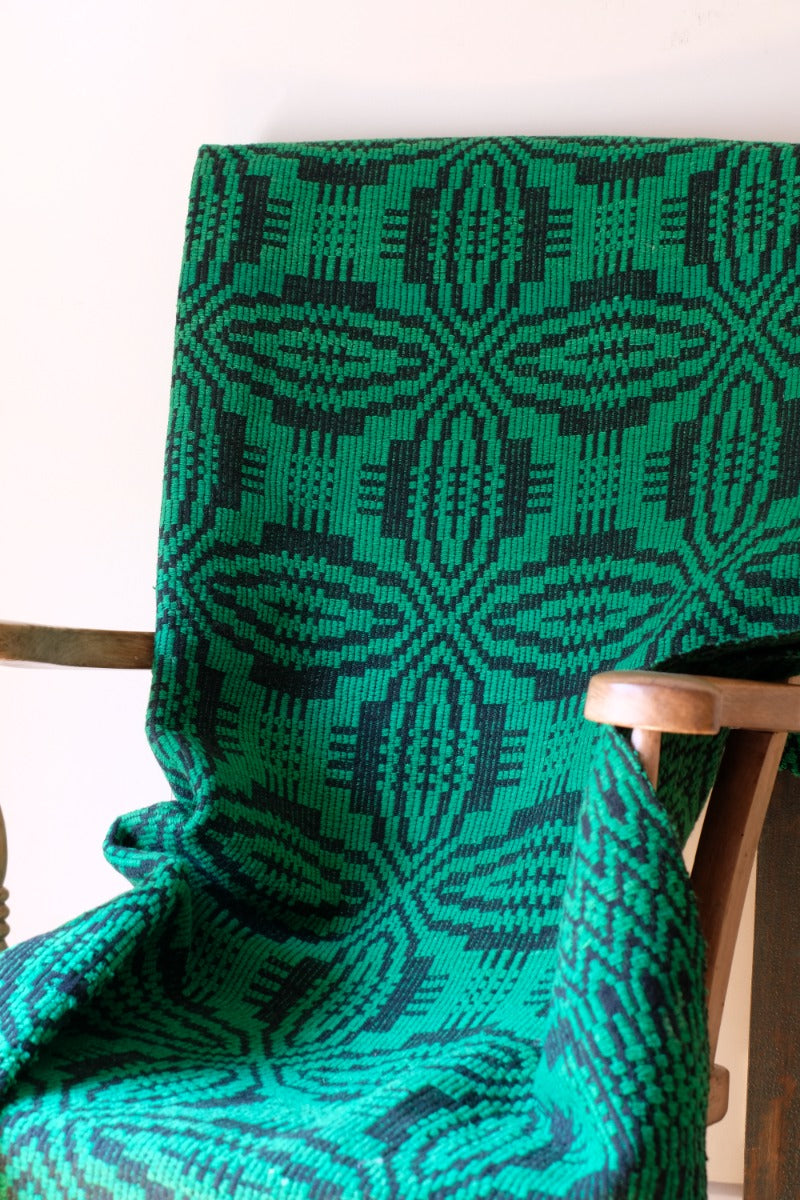 Vintage Green Geometric Patterned Woollen Blanket Circa 1950s
