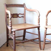 Pair Regency Armchairs With Brass Inlay & Cane Seats