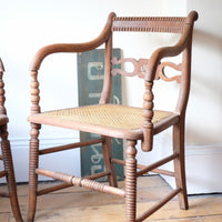 Pair Regency Armchairs With Brass Inlay & Cane Seats