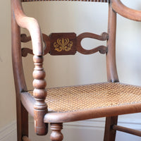 Pair Regency Armchairs With Brass Inlay & Cane Seats