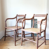 Pair Regency Armchairs With Brass Inlay & Cane Seats