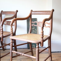 Pair Regency Armchairs With Brass Inlay & Cane Seats