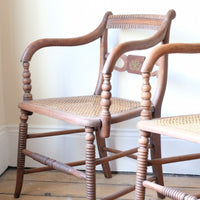 Pair Regency Armchairs With Brass Inlay & Cane Seats