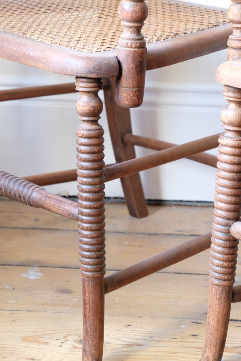 Pair Regency Armchairs With Brass Inlay & Cane Seats