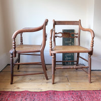 Pair Regency Armchairs With Brass Inlay & Cane Seats