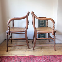 Pair Regency Armchairs With Brass Inlay & Cane Seats