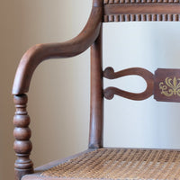 Pair Regency Armchairs With Brass Inlay & Cane Seats