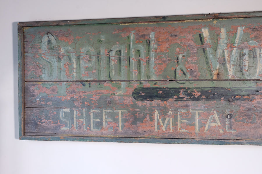 Vintage Mid-Century Hand-Painted Advertising Sign – Rare Distressed Original