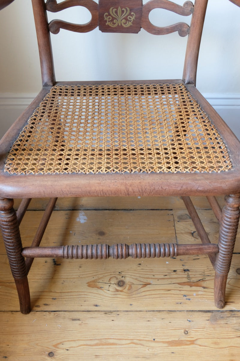 Pair Regency Armchairs With Brass Inlay & Cane Seats