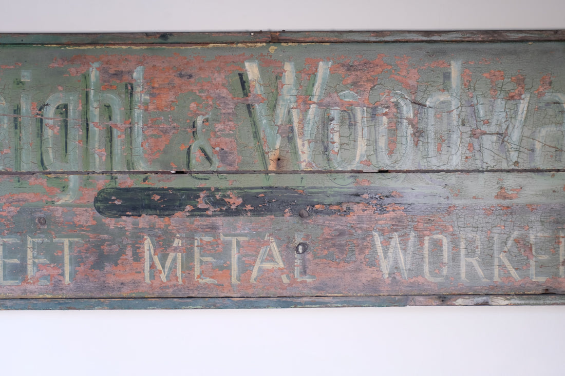 Vintage Mid-Century Hand-Painted Advertising Sign – Rare Distressed Original