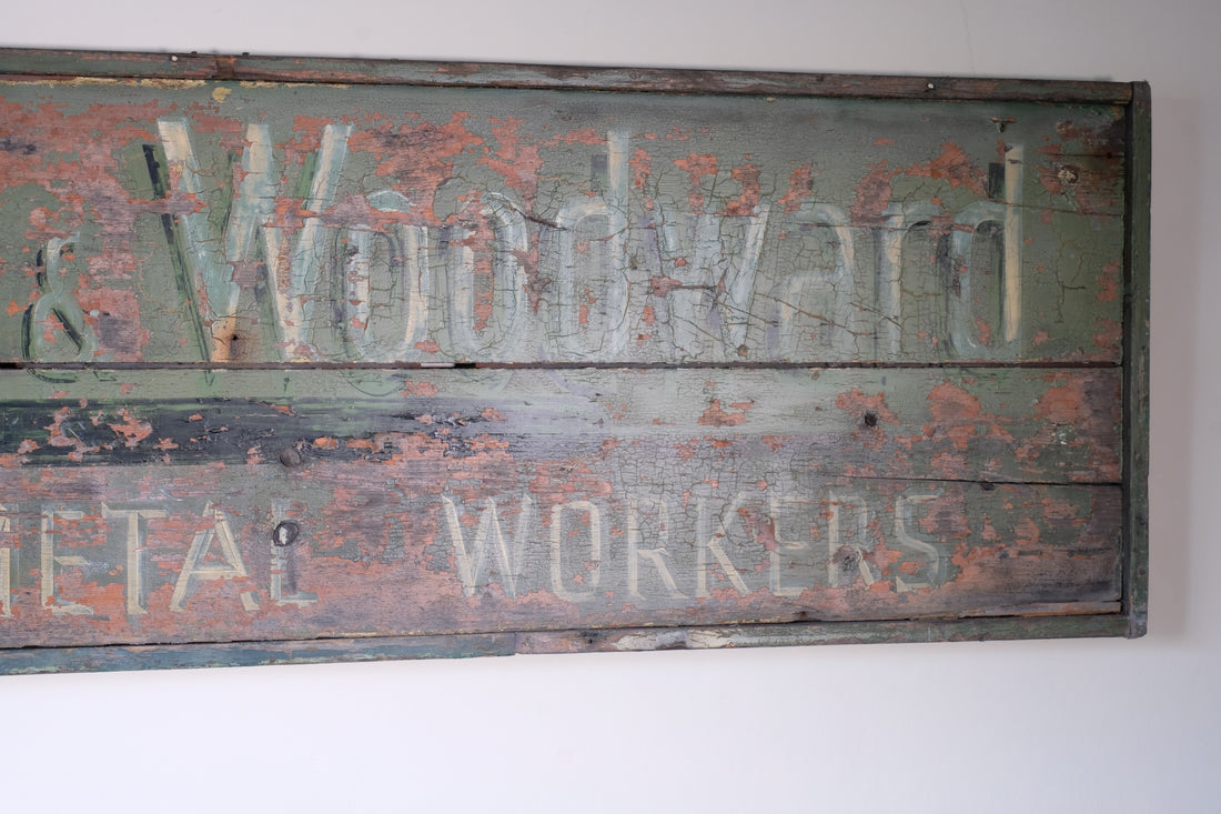 Vintage Mid-Century Hand-Painted Advertising Sign – Rare Distressed Original