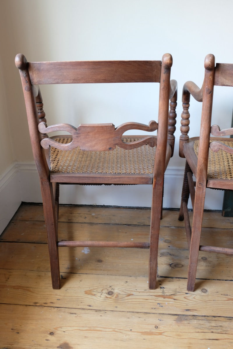 Pair Regency Armchairs With Brass Inlay & Cane Seats