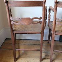 Pair Regency Armchairs With Brass Inlay & Cane Seats