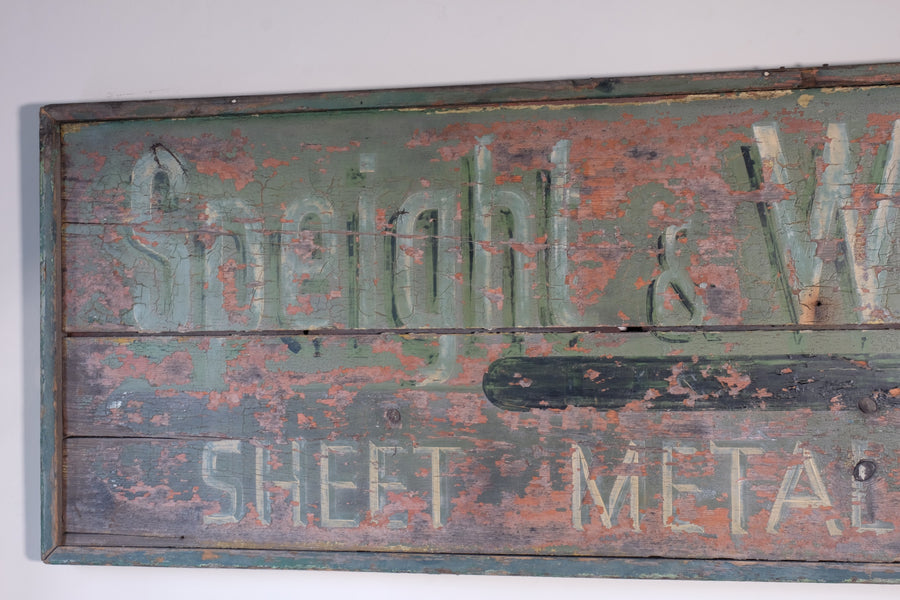 Vintage Mid-Century Hand-Painted Advertising Sign – Rare Distressed Original