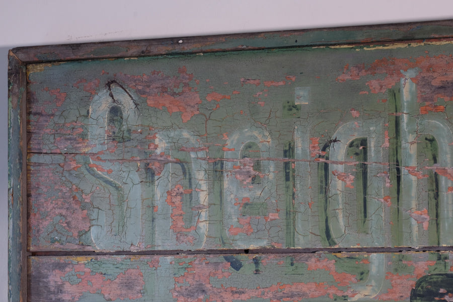 Vintage Mid-Century Hand-Painted Advertising Sign – Rare Distressed Original