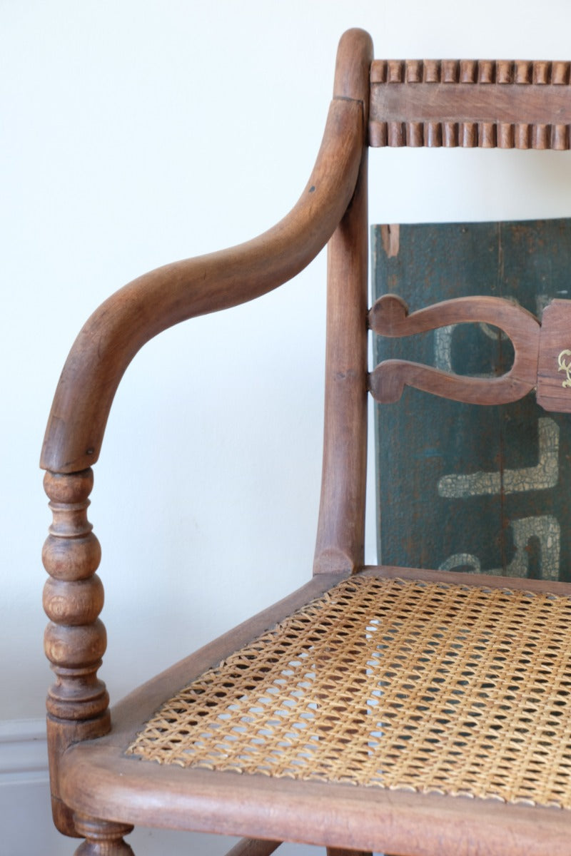 Pair Regency Armchairs With Brass Inlay & Cane Seats