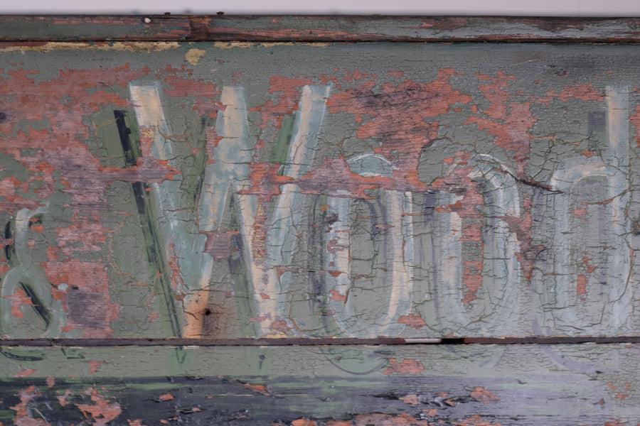 Vintage Mid-Century Hand-Painted Advertising Sign – Rare Distressed Original