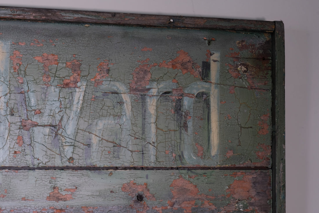 Vintage Mid-Century Hand-Painted Advertising Sign – Rare Distressed Original